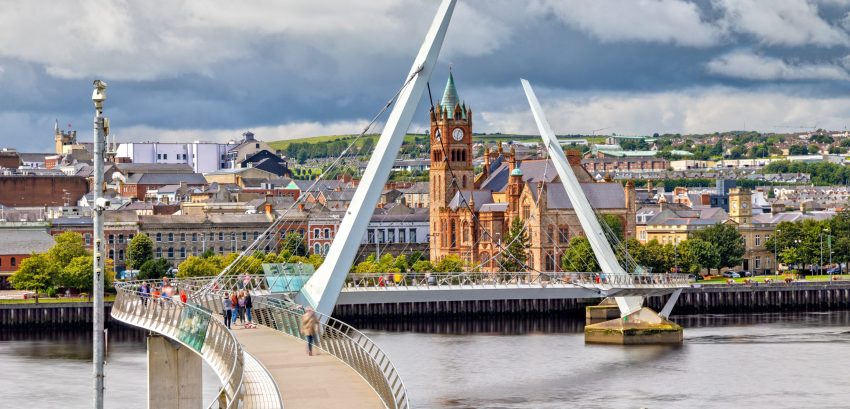 The Peace Bridge and Guild Hall in Londonderry / Derry in Northe
